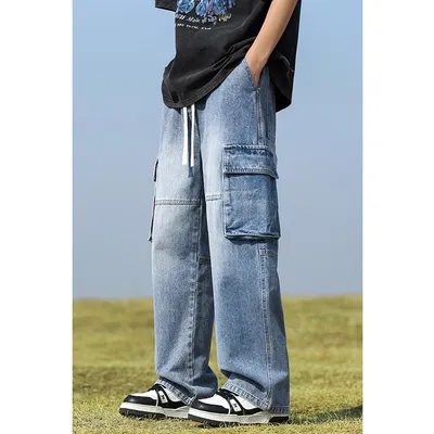 Jeans de corte recto, multibolsillo para hombre — view 6
