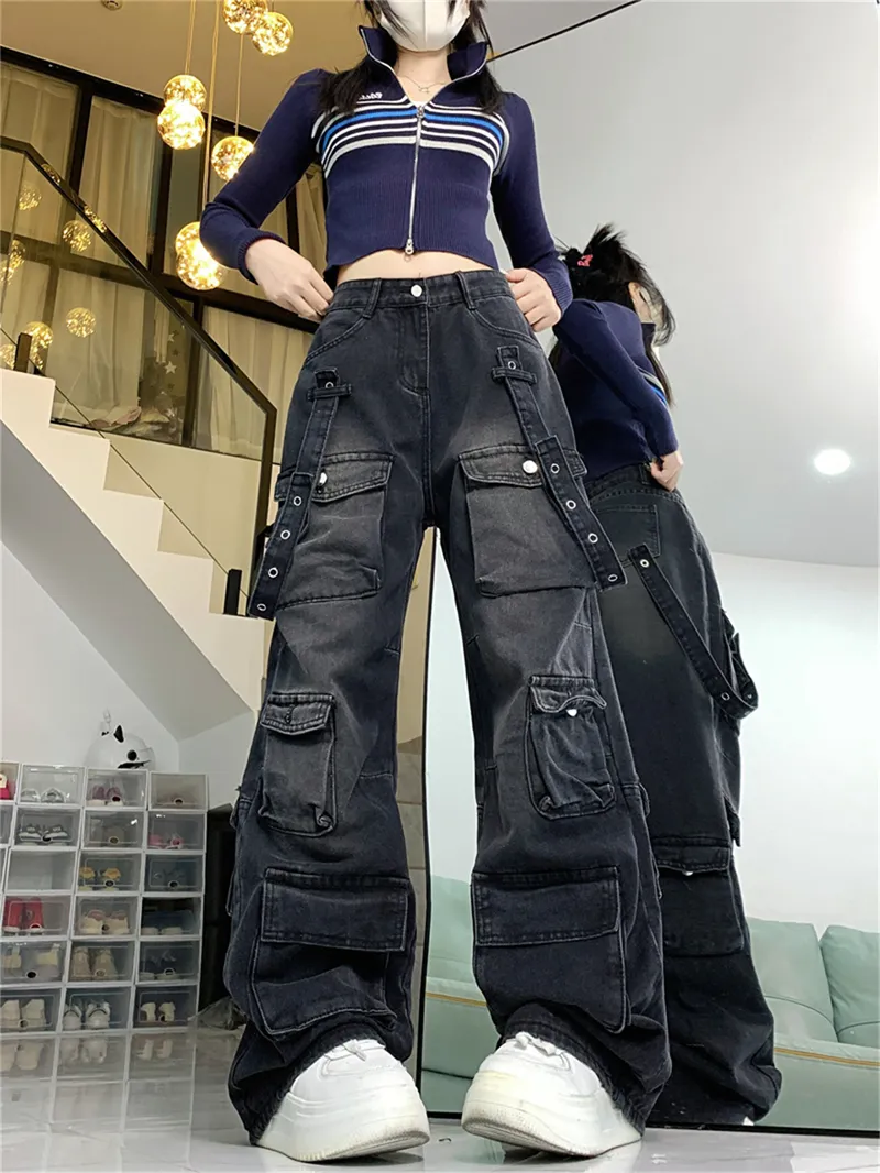 Wide-Leg Vintage Wash Multi-Pocket Jeans — Product details 2