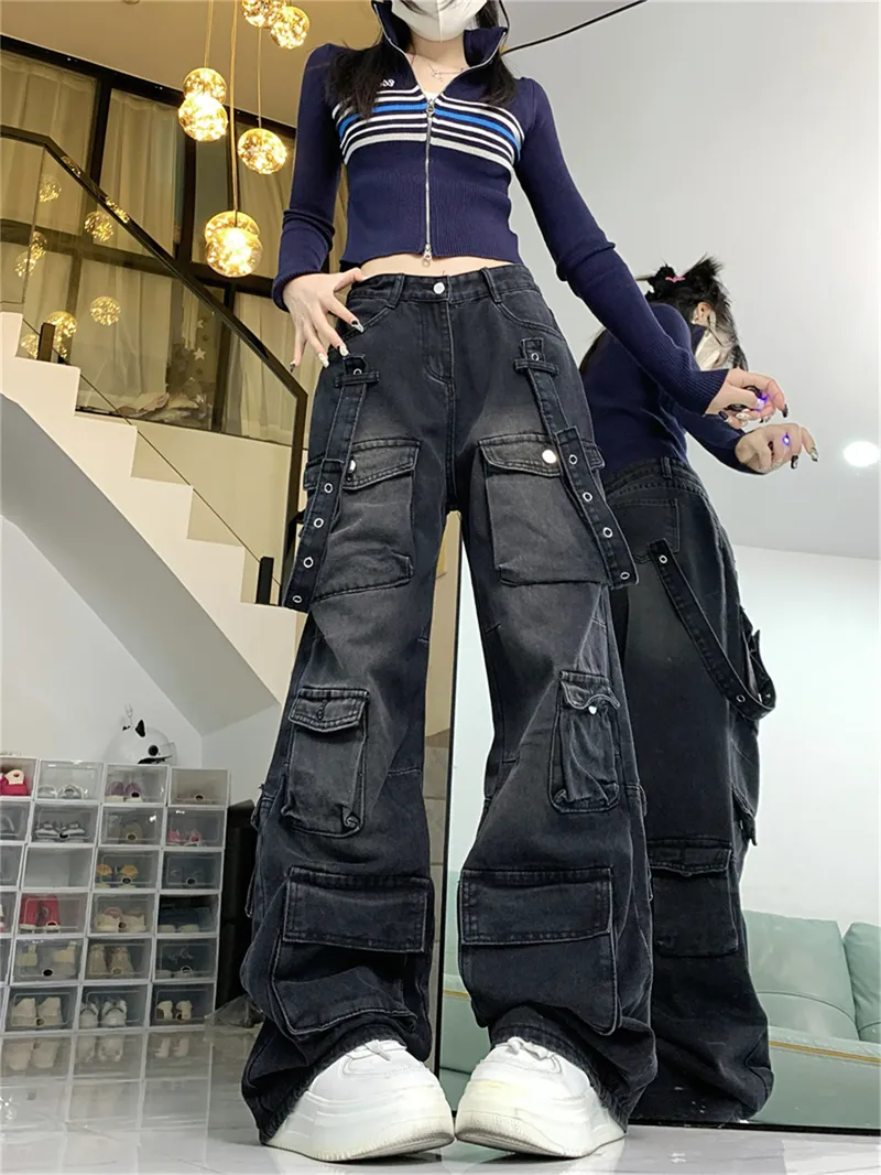 Wide-Leg Vintage Wash Multi-Pocket Jeans — Product details 3