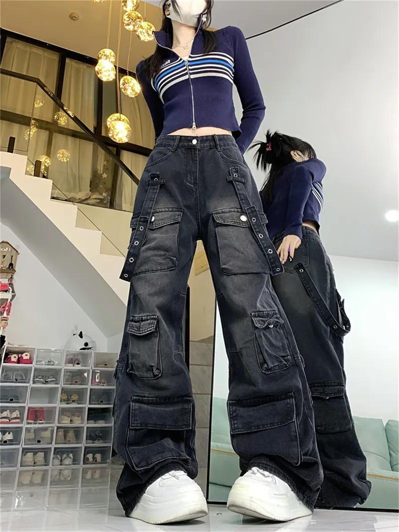 Wide-Leg Vintage Wash Multi-Pocket Jeans — Product details 4