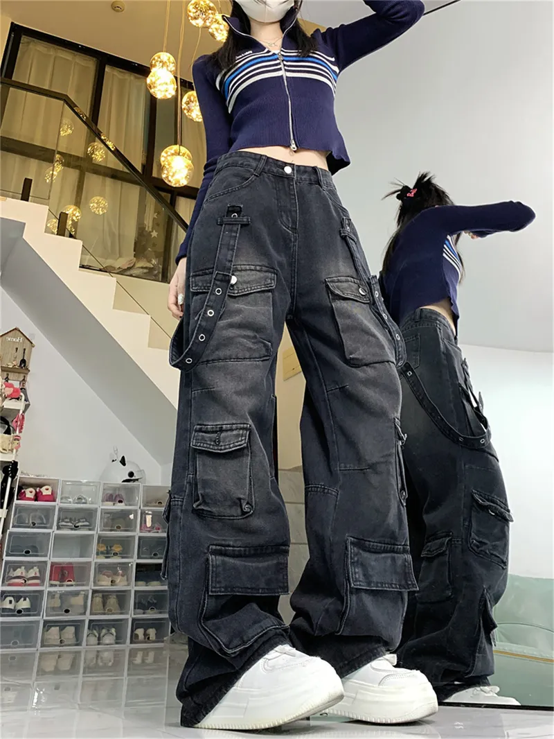 Wide-Leg Vintage Wash Multi-Pocket Jeans — Product details 5
