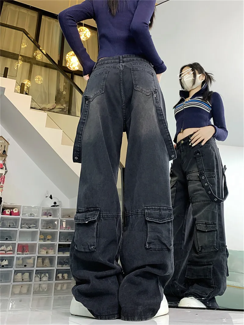 Wide-Leg Vintage Wash Multi-Pocket Jeans — Product details 7