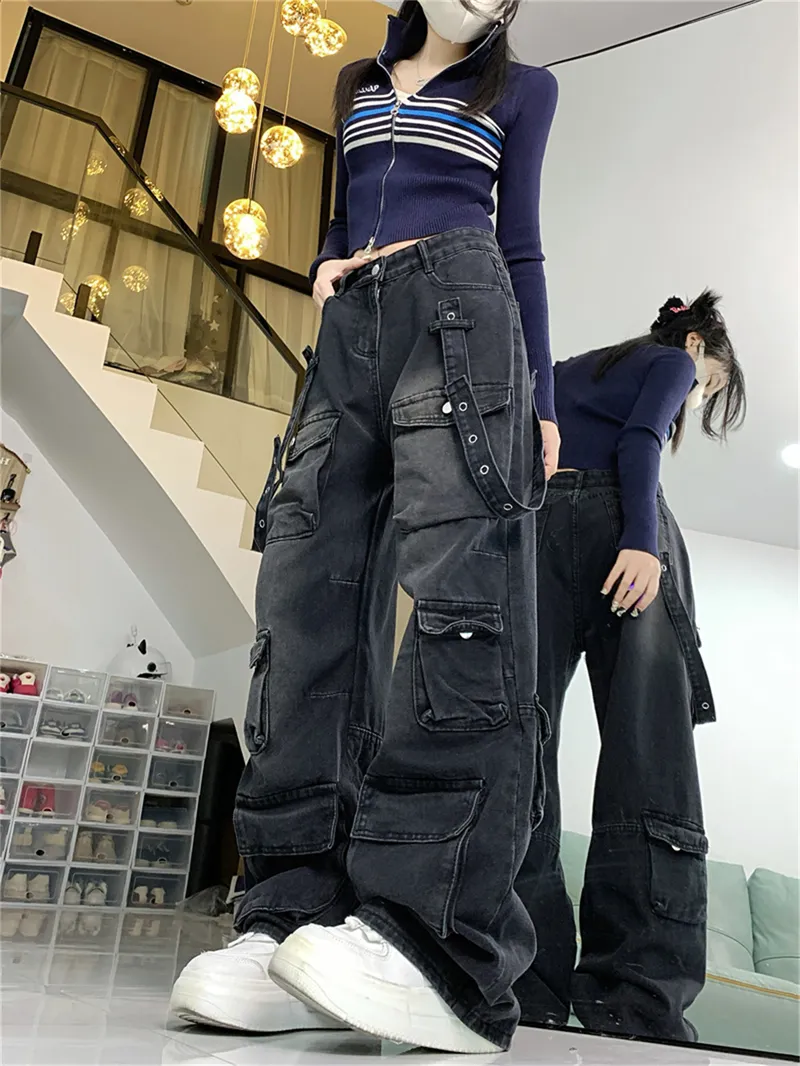 Wide-Leg Vintage Wash Multi-Pocket Jeans — Product details 8