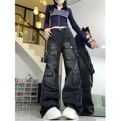 Wide-Leg Vintage Wash Multi-Pocket Jeans — view 5