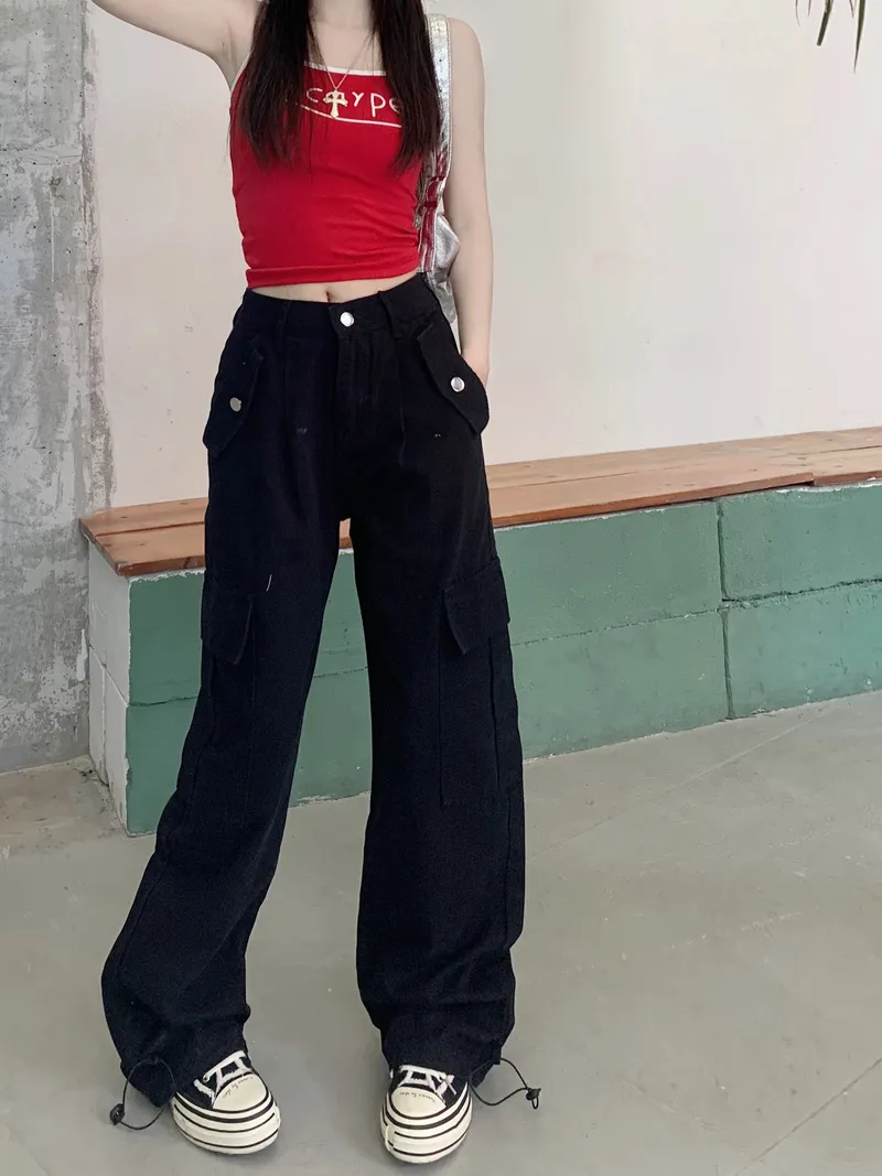 Pantalón Cargo de pierna ancha, multibolsillo para mujer — Detalles del producto 2
