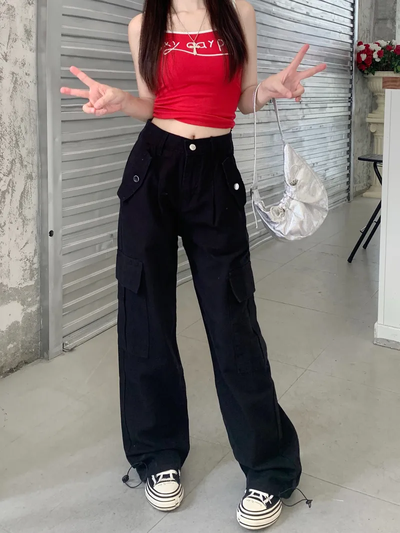 Pantalón Cargo de pierna ancha, multibolsillo para mujer — Detalles del producto 3