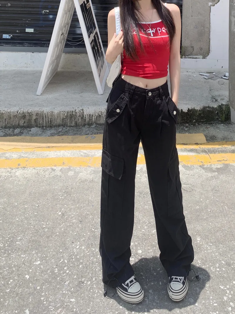 Pantalón Cargo de pierna ancha, multibolsillo para mujer — Detalles del producto 4