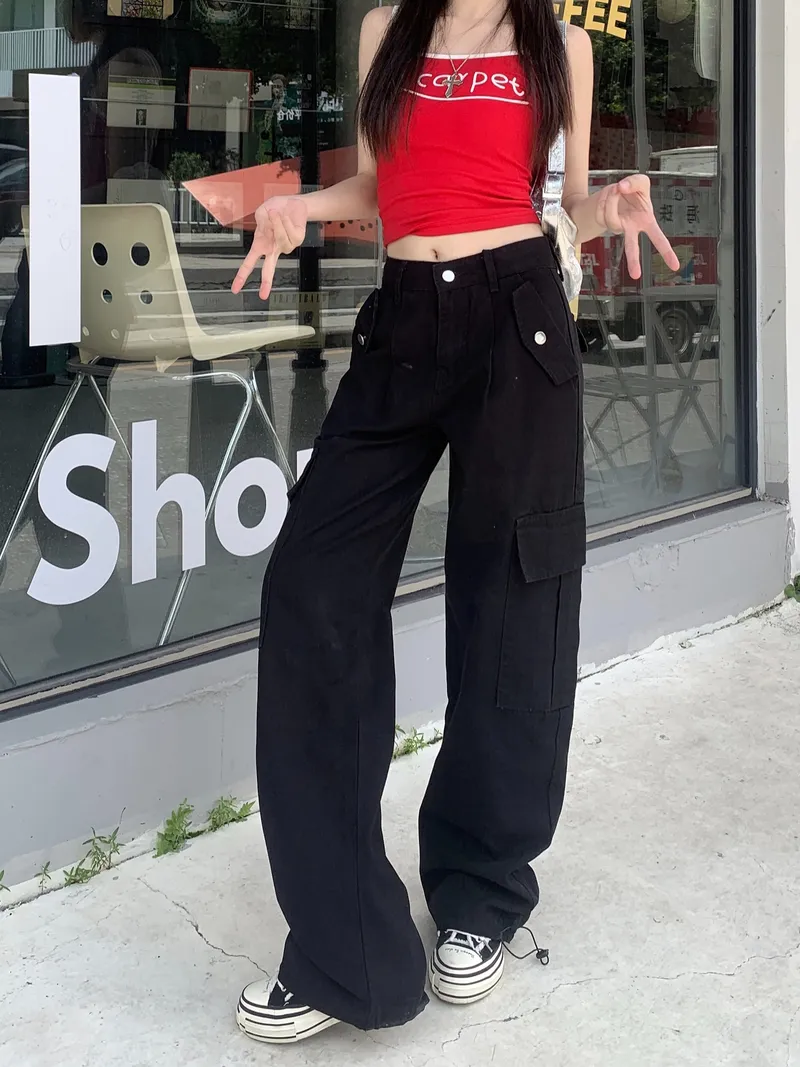 Pantalón Cargo de pierna ancha, multibolsillo para mujer — Detalles del producto 5