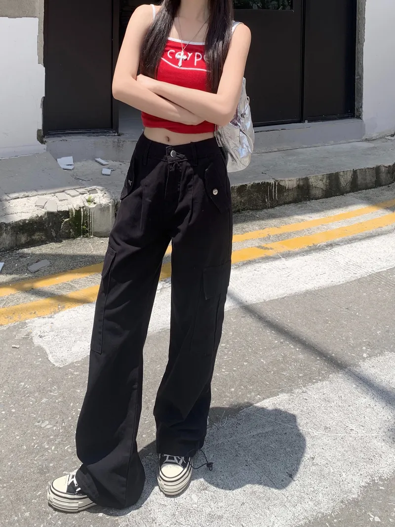 Pantalón Cargo de pierna ancha, multibolsillo para mujer — Detalles del producto 6