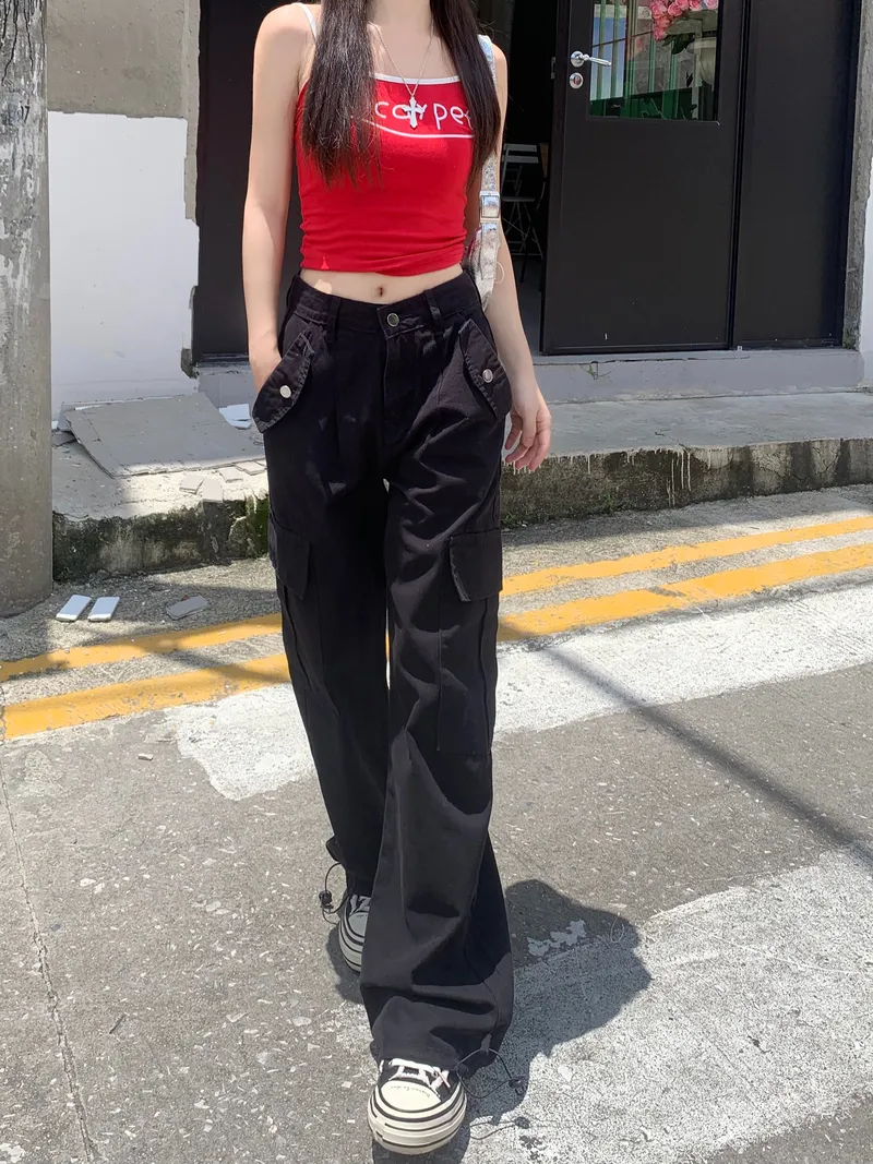 Pantalón Cargo de pierna ancha, multibolsillo para mujer — Detalles del producto 7