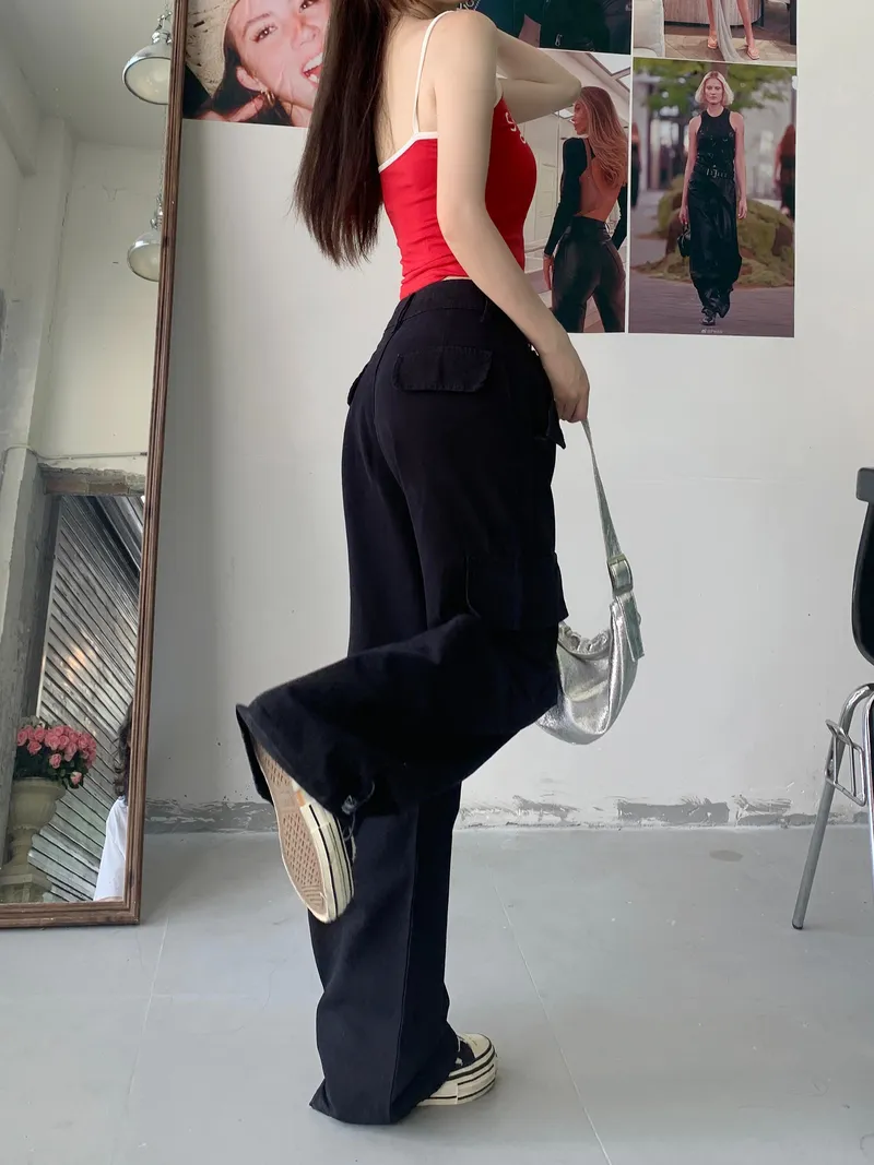 Pantalón Cargo de pierna ancha, multibolsillo para mujer — Detalles del producto 9