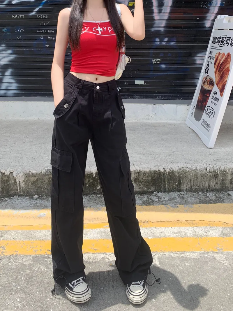 Pantalón Cargo de pierna ancha, multibolsillo para mujer — Detalles del producto 10