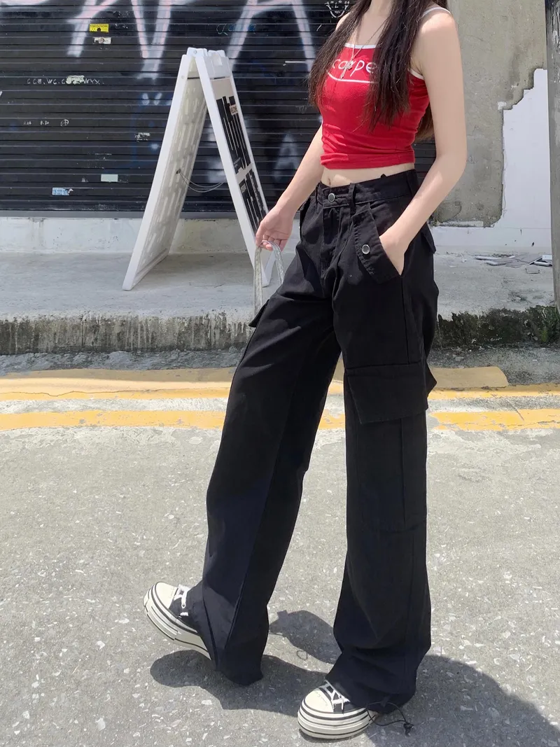 Pantalón Cargo de pierna ancha, multibolsillo para mujer — Detalles del producto 11