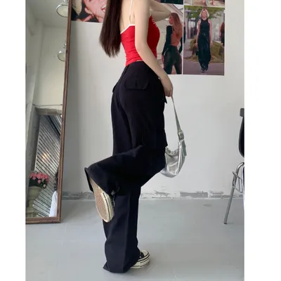 Pantalón Cargo de pierna ancha, multibolsillo para mujer — view 4