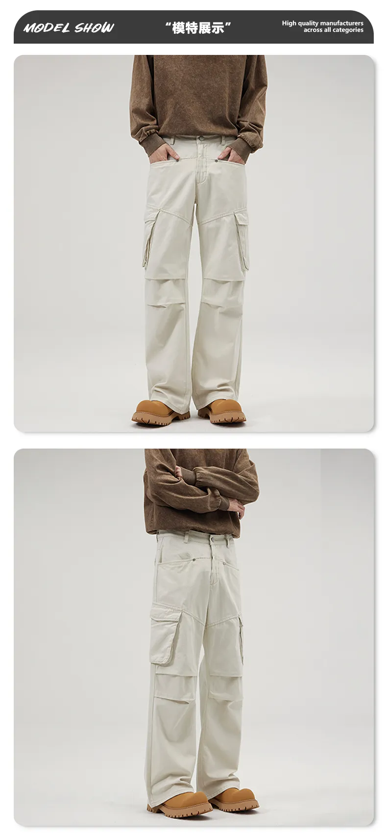 Calça Cargo com pregas com múltiplos bolsos Unissex — Detalhes do produto 8
