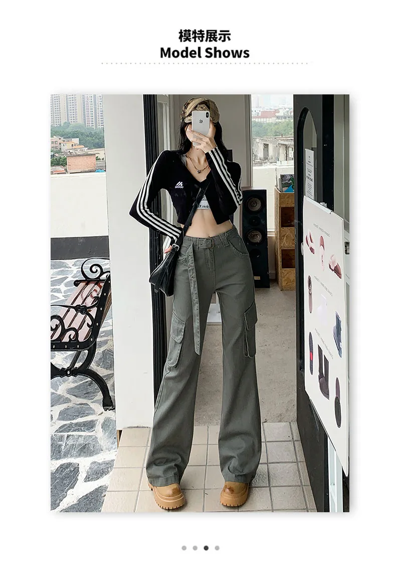 Pantalón Cargo de corte acampanado, multibolsillo para mujer — Detalles del producto 2