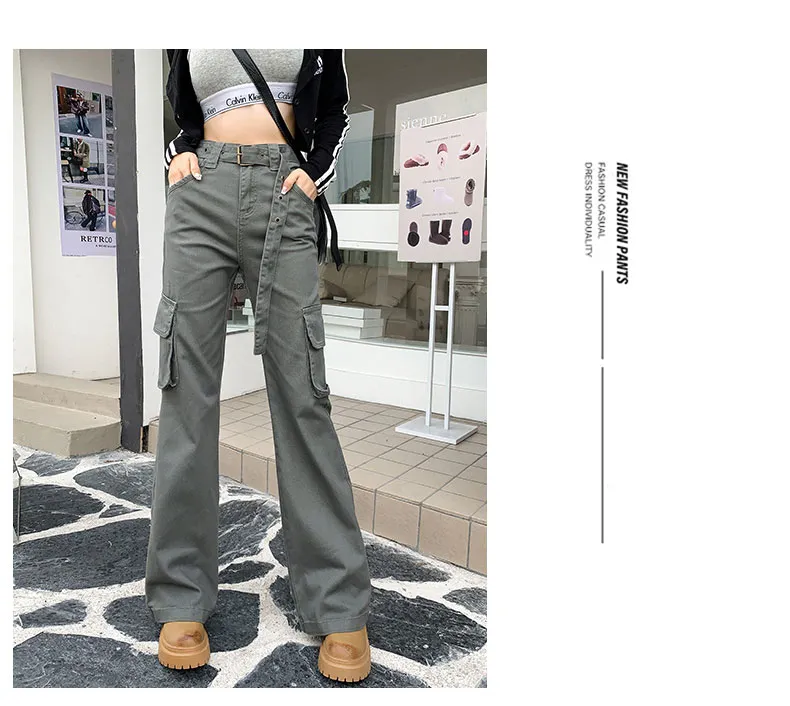 Pantalón Cargo de corte acampanado, multibolsillo para mujer — Detalles del producto 4