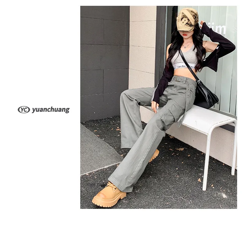 Pantalón Cargo de corte acampanado, multibolsillo para mujer — Detalles del producto 5
