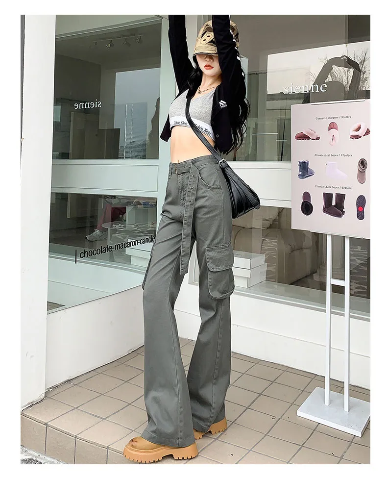 Pantalón Cargo de corte acampanado, multibolsillo para mujer — Detalles del producto 6