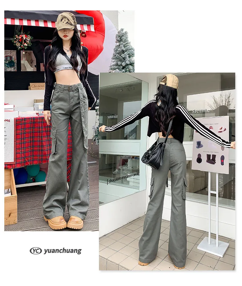 Pantalón Cargo de corte acampanado, multibolsillo para mujer — Detalles del producto 7