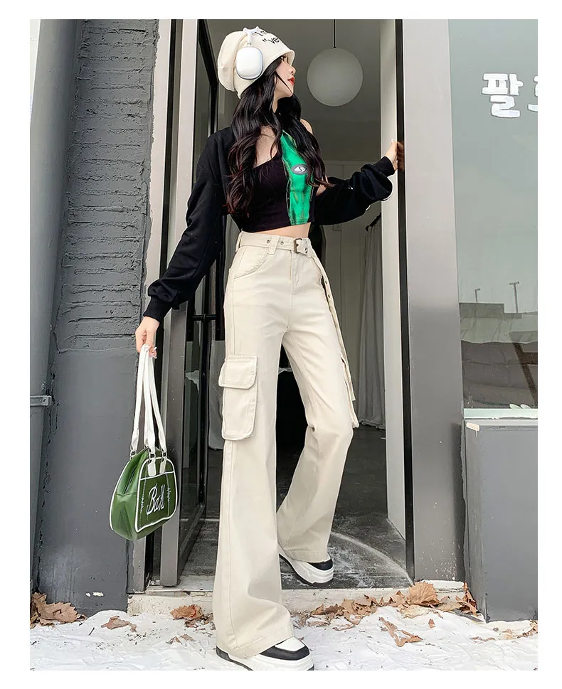 Pantalón Cargo de corte acampanado, multibolsillo para mujer — Detalles del producto 10