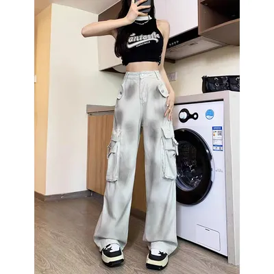 Wide-Leg Tie-Dye Multi-Pocket Jeans — view 6