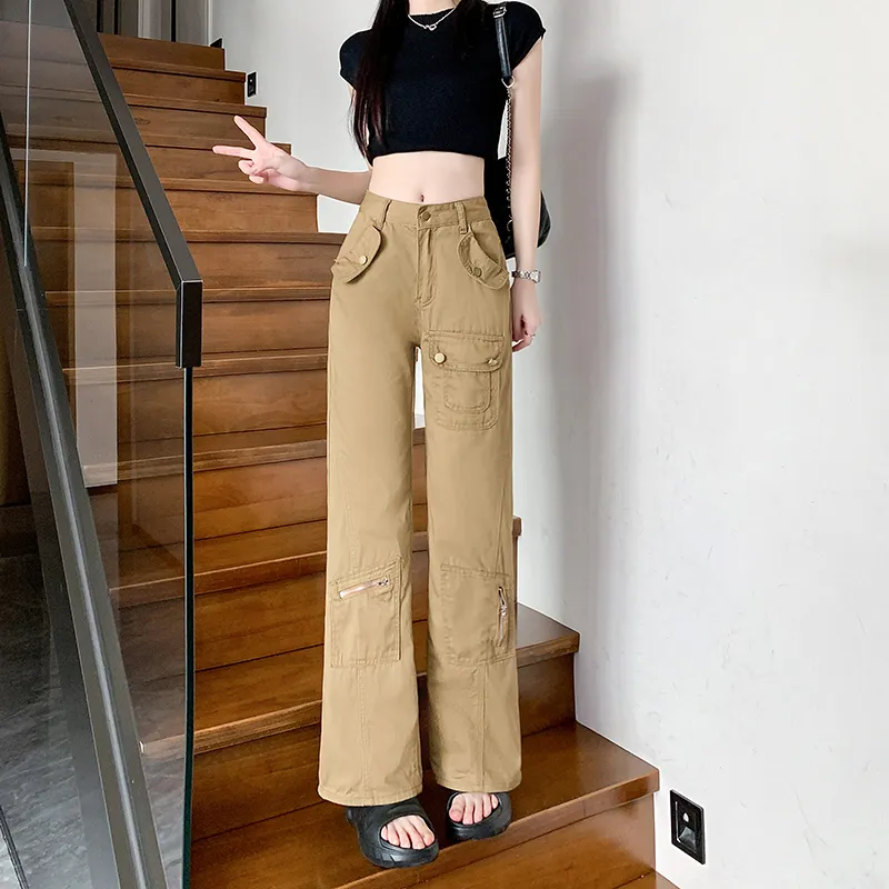 Pantalón Cargo de corte recto, de tiro alto, multibolsillo para mujer — Detalles del producto 1