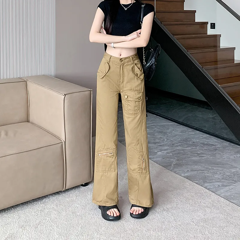 Pantalón Cargo de corte recto, de tiro alto, multibolsillo para mujer — Detalles del producto 2