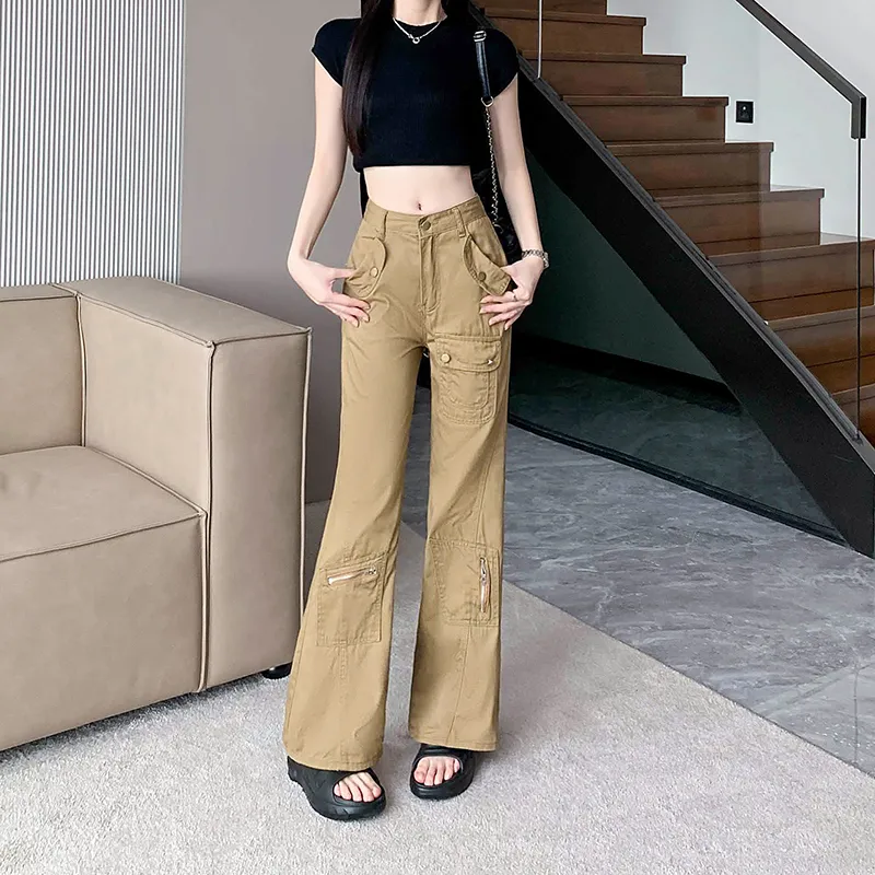 Pantalón Cargo de corte recto, de tiro alto, multibolsillo para mujer — Detalles del producto 3