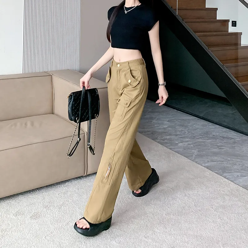Pantalón Cargo de corte recto, de tiro alto, multibolsillo para mujer — Detalles del producto 4