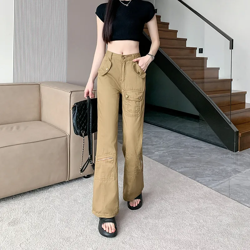 Pantalón Cargo de corte recto, de tiro alto, multibolsillo para mujer — Detalles del producto 5