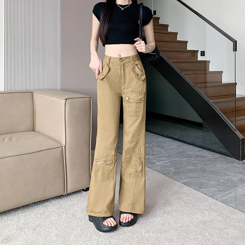 Pantalón Cargo de corte recto, de tiro alto, multibolsillo para mujer — Detalles del producto 6