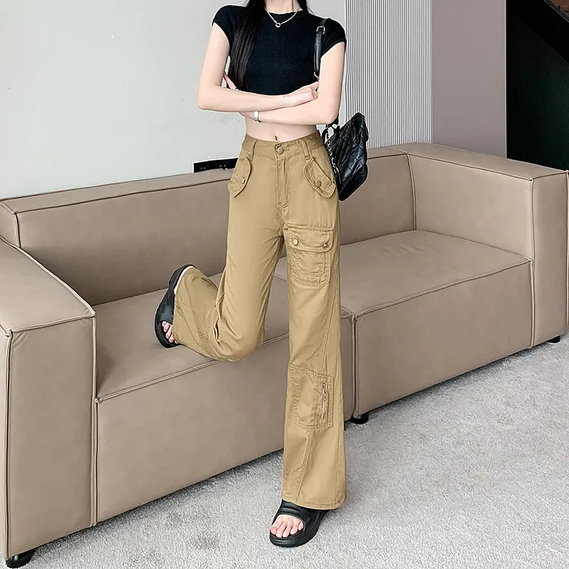 Pantalón Cargo de corte recto, de tiro alto, multibolsillo para mujer — Detalles del producto 7