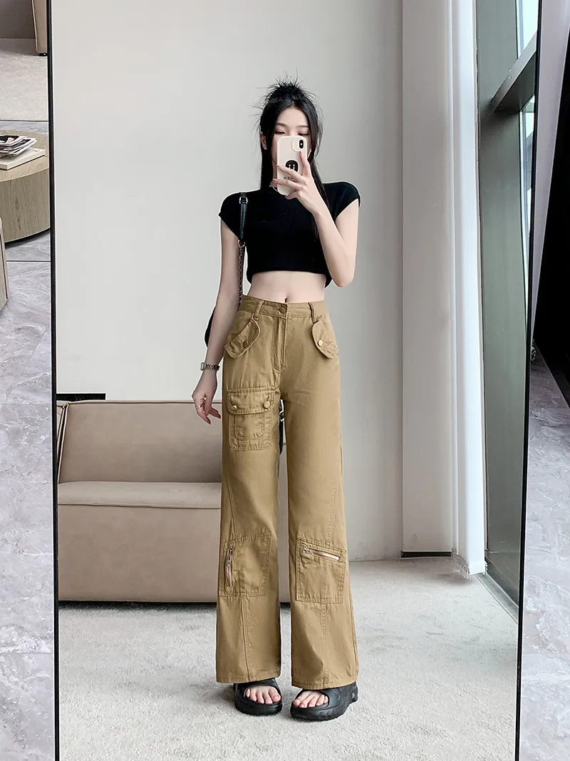 Pantalón Cargo de corte recto, de tiro alto, multibolsillo para mujer — Detalles del producto 8