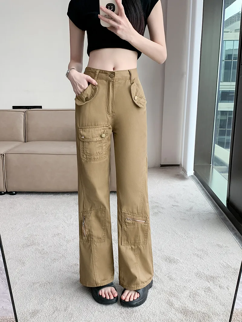 Pantalón Cargo de corte recto, de tiro alto, multibolsillo para mujer — Detalles del producto 9