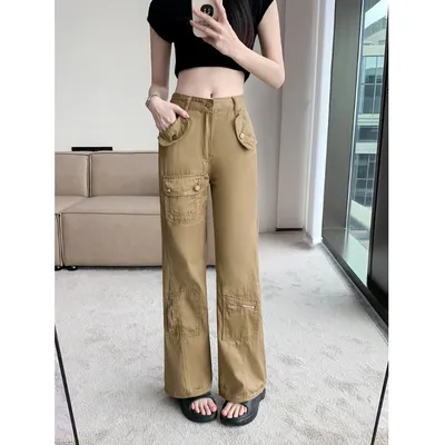 Pantalón Cargo de corte recto, de tiro alto, multibolsillo para mujer — view 3