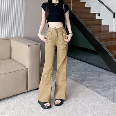 Pantalón Cargo de corte recto, de tiro alto, multibolsillo para mujer — view 4