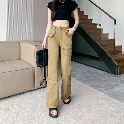 Pantalón Cargo de corte recto, de tiro alto, multibolsillo para mujer — view 5