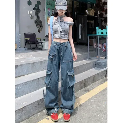 Wide-Leg High-Rise Multi-Pocket Cargo Pants — LX-CG-035
