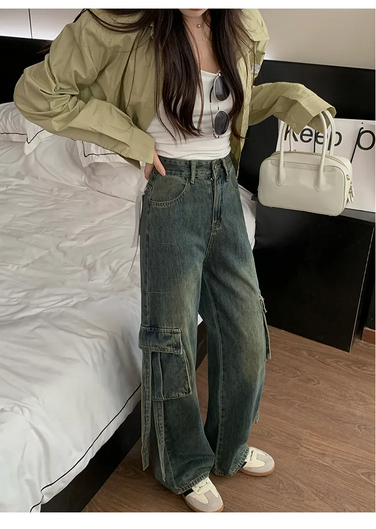 Pantalón Cargo con lavado vintage, multibolsillo unisex — Detalles del producto 2