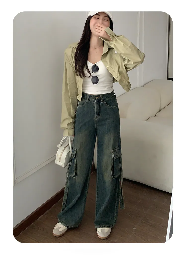 Pantalón Cargo con lavado vintage, multibolsillo unisex — Detalles del producto 3