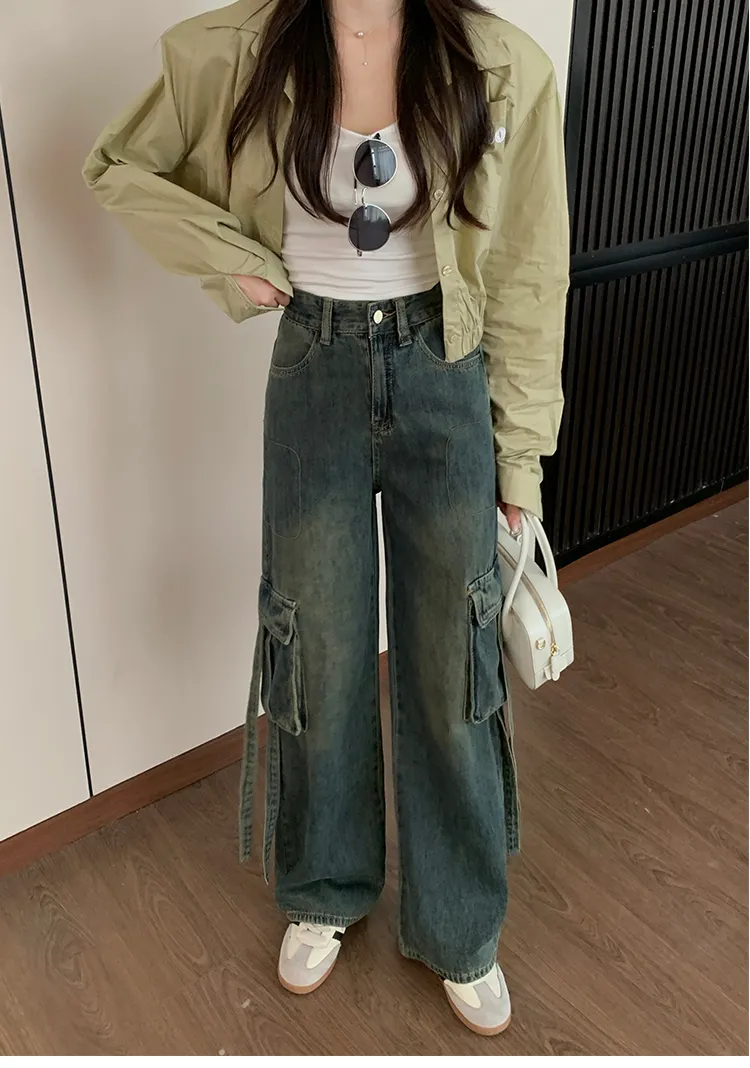 Pantalón Cargo con lavado vintage, multibolsillo unisex — Detalles del producto 5