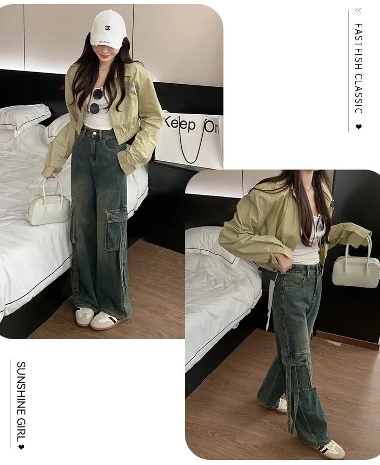 Pantalón Cargo con lavado vintage, multibolsillo unisex — Detalles del producto 6