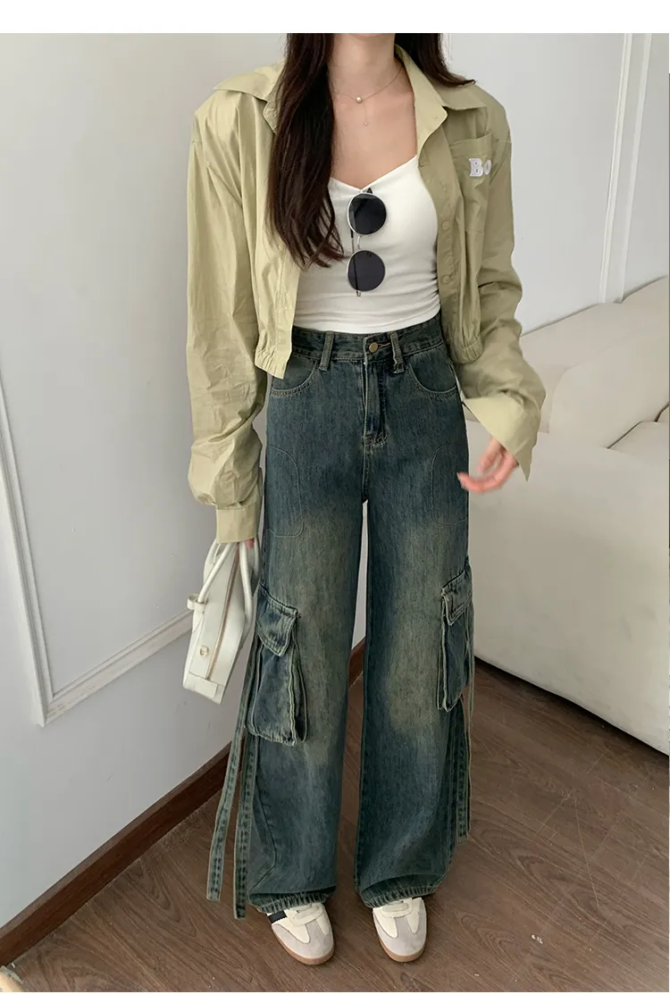 Pantalón Cargo con lavado vintage, multibolsillo unisex — Detalles del producto 7