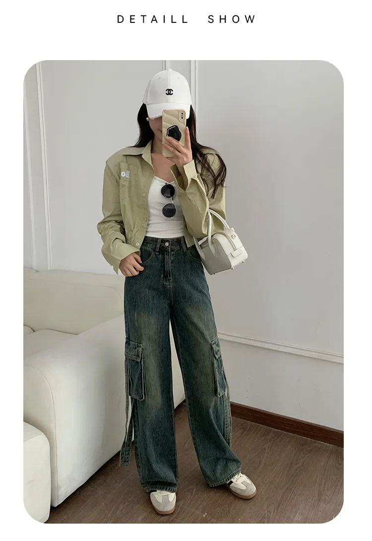 Pantalón Cargo con lavado vintage, multibolsillo unisex — Detalles del producto 8