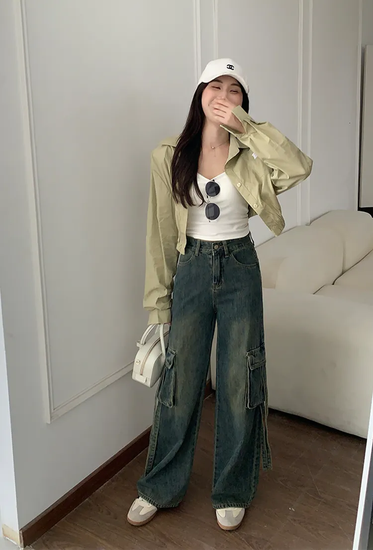 Pantalón Cargo con lavado vintage, multibolsillo unisex — Detalles del producto 9