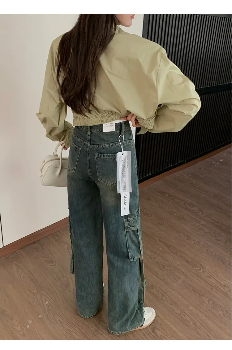 Pantalón Cargo con lavado vintage, multibolsillo unisex — Detalles del producto 11