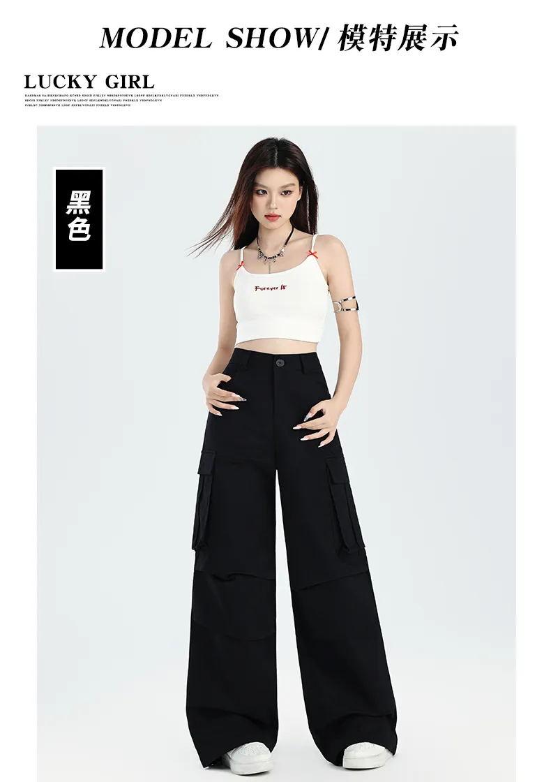 Pantalón Cargo de pierna ancha, multibolsillo para mujer — Detalles del producto 3