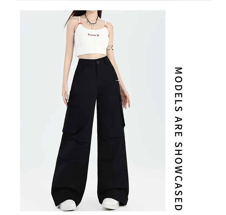 Pantalón Cargo de pierna ancha, multibolsillo para mujer — Detalles del producto 4