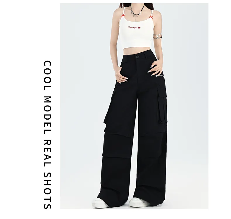 Pantalón Cargo de pierna ancha, multibolsillo para mujer — Detalles del producto 5